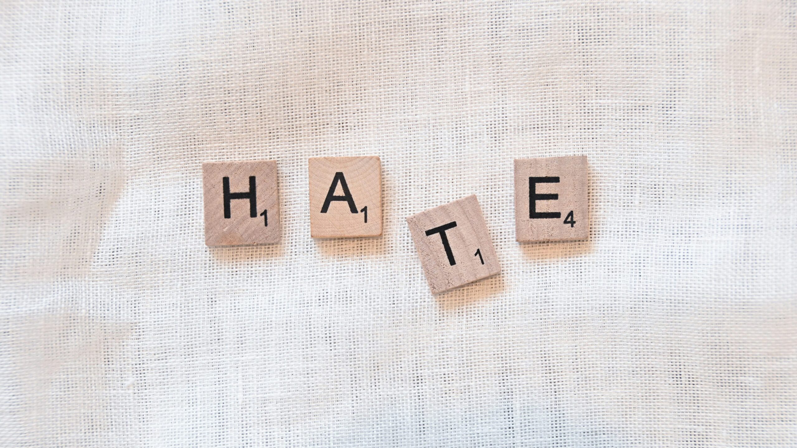Image of hate spelled out in block letters: How can we overcome hatred?