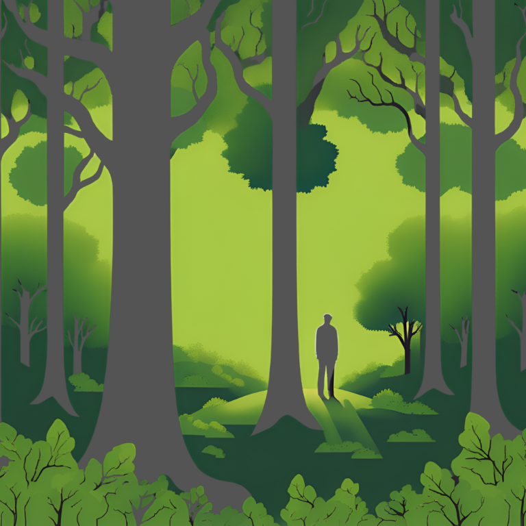 a man walking alone in the woods